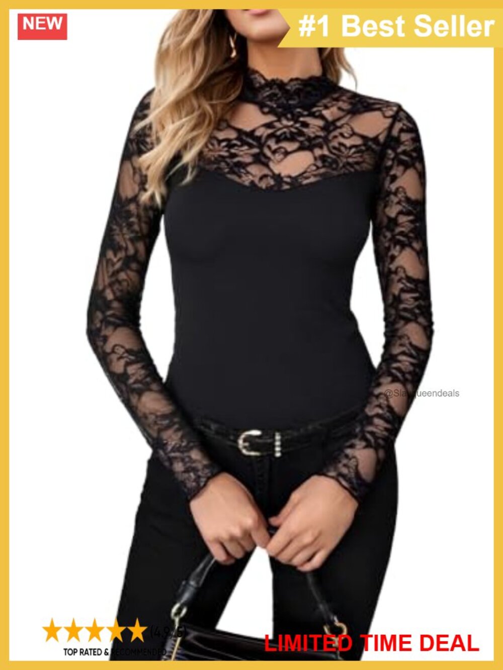 Womens Mock Neck Lace Long Sleeve Top Sheer Floral Blouse